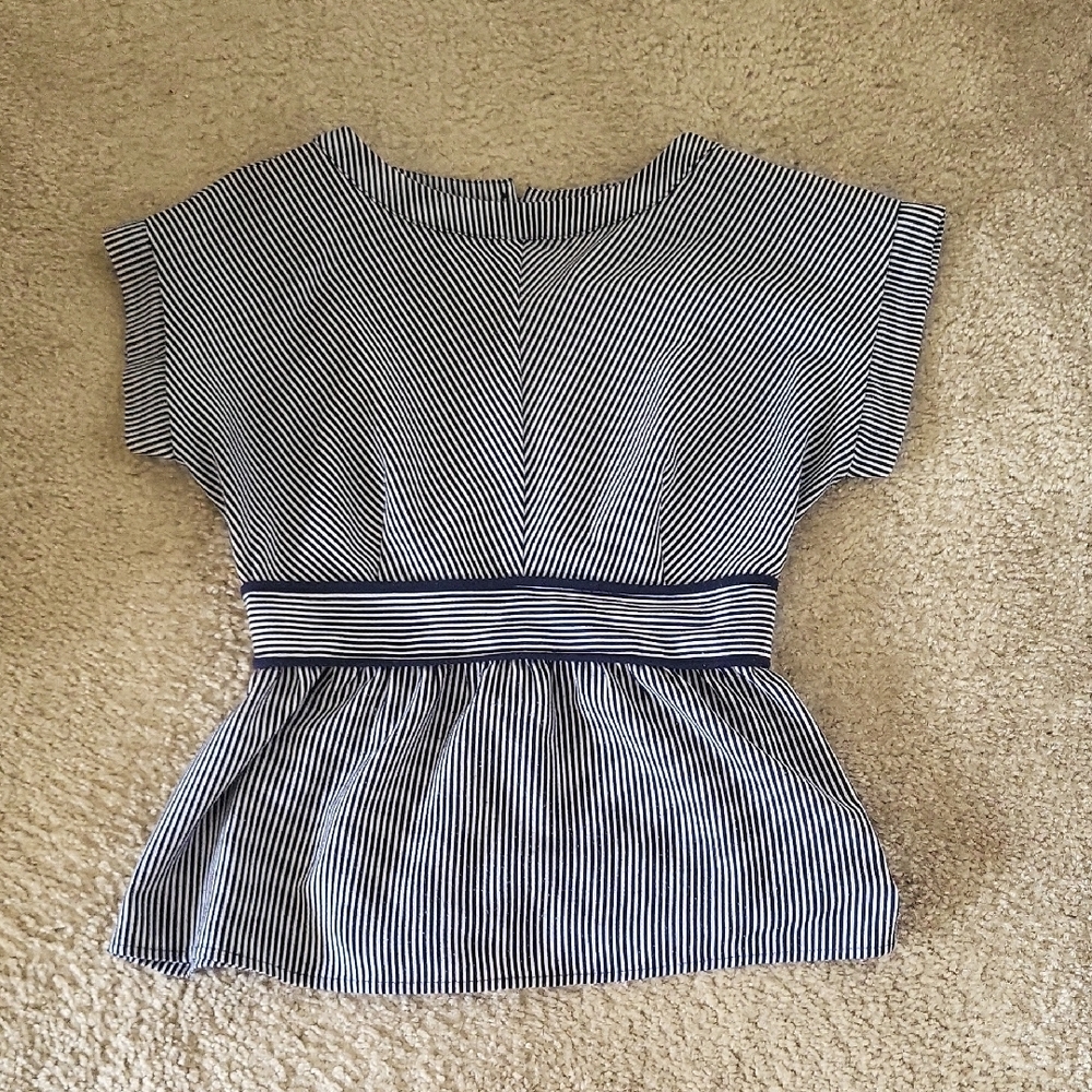 Monteau Striped Navy Blue Peplum Top